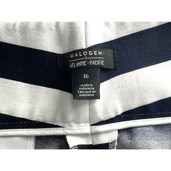 Halogen x Atlantic Pacific Blue White Nautical Stripe Sailor Pants Sz 16 Stretch - Picture 10 of 12